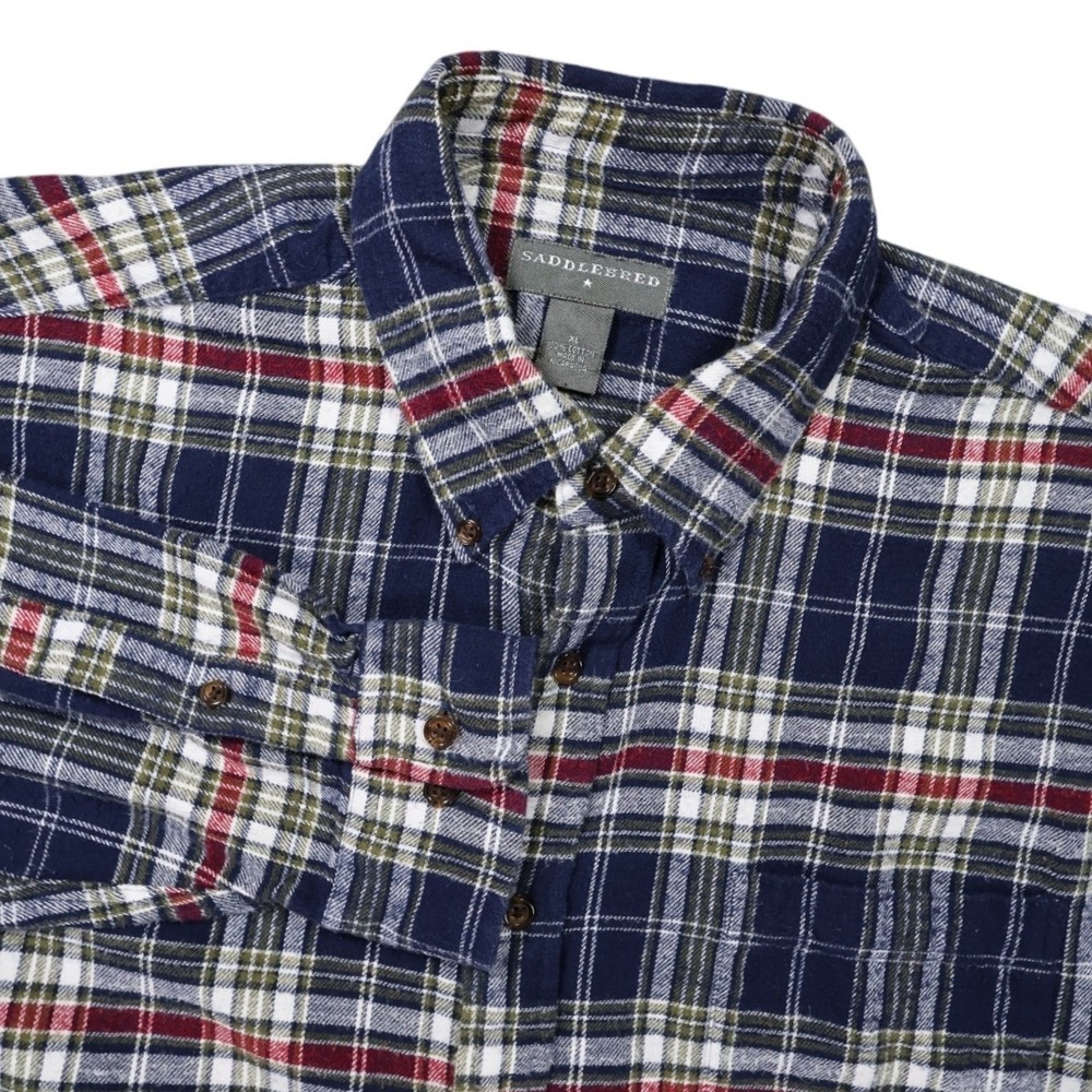 Saddlebred Button Down Shirt Mens XL Blue Plaid Excellent Long Sleeve Flannel